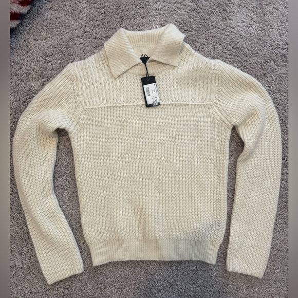 rag & bone Cream Ribbed Knit Crew Neck Sweater - Picture 9 of 12